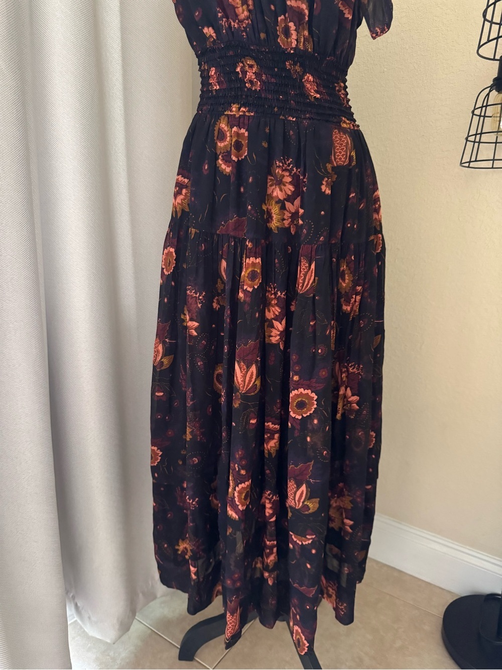 Ulla Johnson Silk Floral Halter Midi Dress Black Boho Luxe - Picture 4 of 12